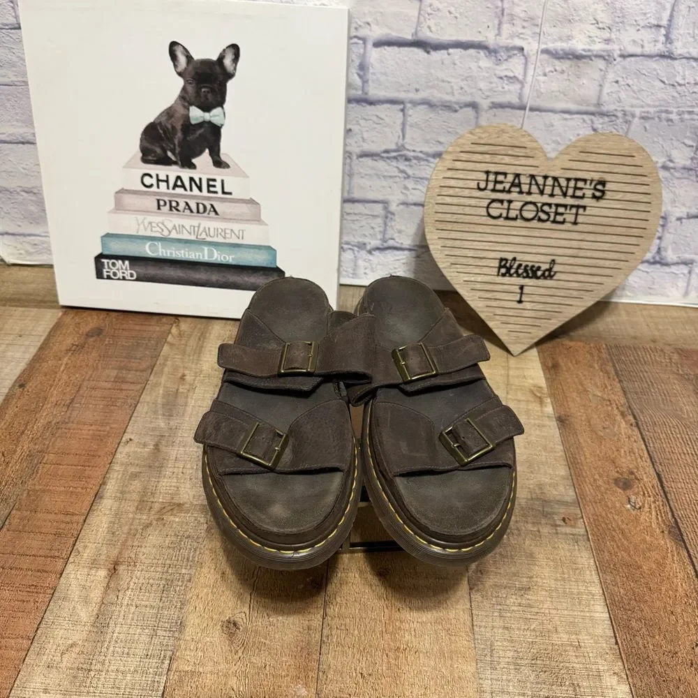 Vintage Dr. Martens Mens Cyprus Air Waves Leather Slide Sandals Size 14 Brown